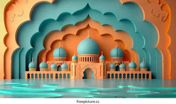 Geometric Patterns Enrich the Majestic Architecture of a Mosque