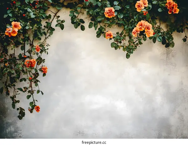 Wall With Orange Flowers and Greenery