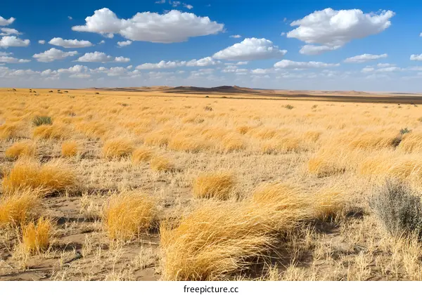 Wide Open Grassy Field With Blue Sky And Clouds