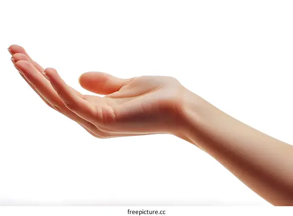 Open Caucasian Woman Hand on White Background