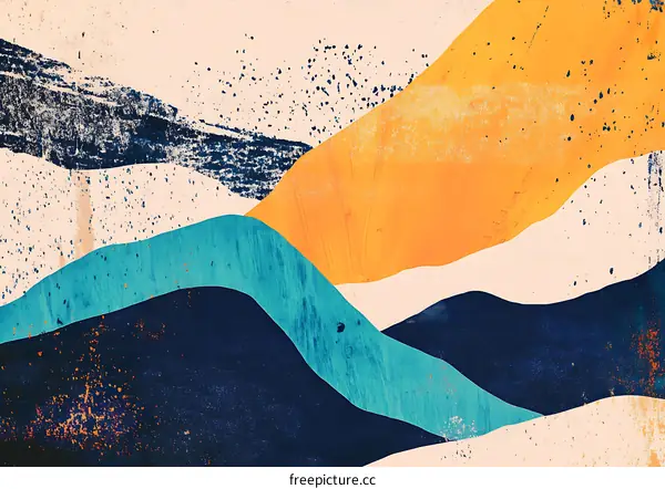 Abstract Blue and Yellow Mountain Landscape Art