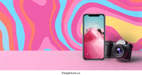 Phone and Camera with Colorful Background