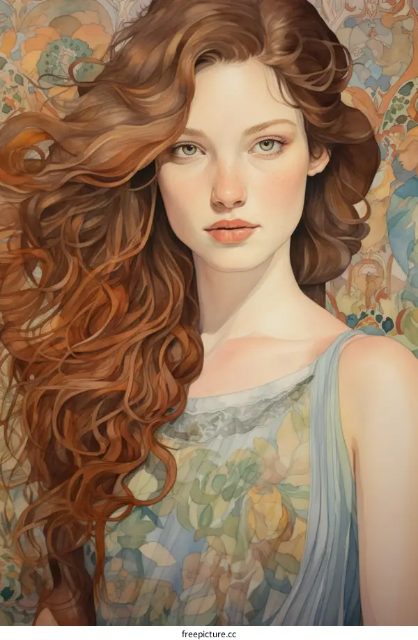 Portrait of a young woman with long red hair