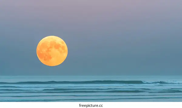 Orange Moon over the Ocean Horizon
