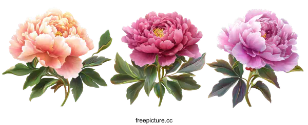 [Transparent Background PNG]Three Delicate Floral Illustrations