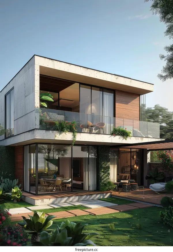 Modern Concrete House with Lush Garden Design