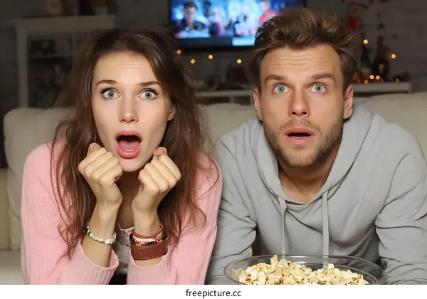 Couple Watching Movie with Amazement