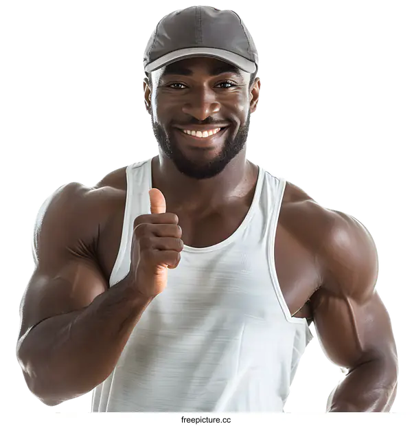[Transparent Background PNG]muscular african american man thumbs up