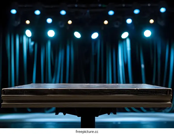 Wooden Tabletop Against A Stage Background