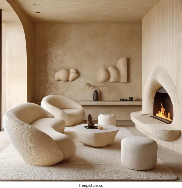Modern Beige Living Room Design with Unique Furniture