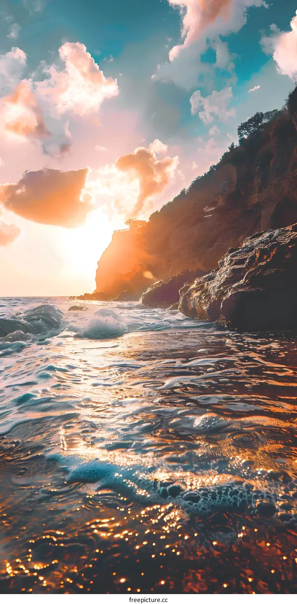Golden Sunset Over Ocean Cliffs