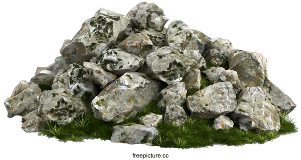 [Transparent Background PNG]Pile of Rocks with Grass on White Background