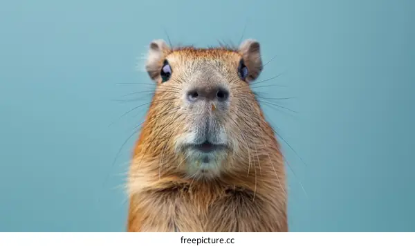 A close-up portrait of a capybara