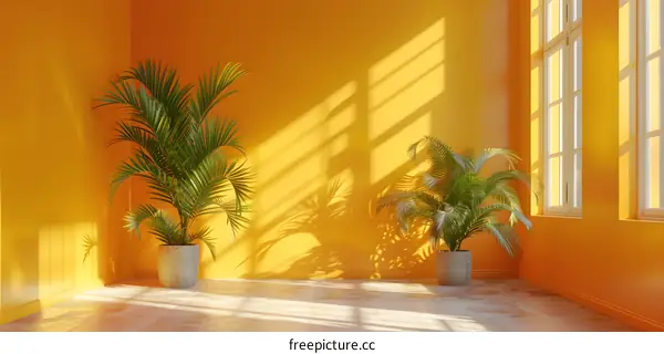 Sunlit Yellow Room with Plants