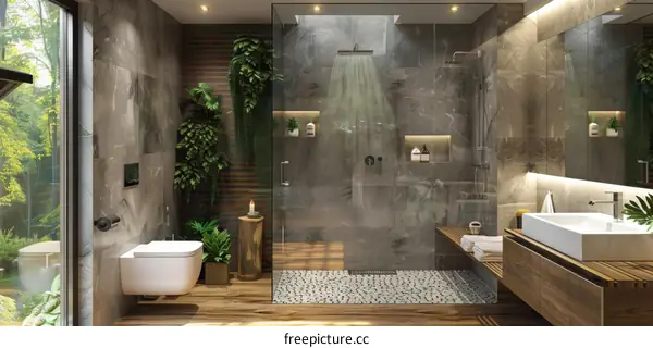 Modern Bathroom with Tropical Plants