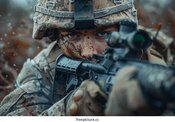 Soldier aiming his rifle