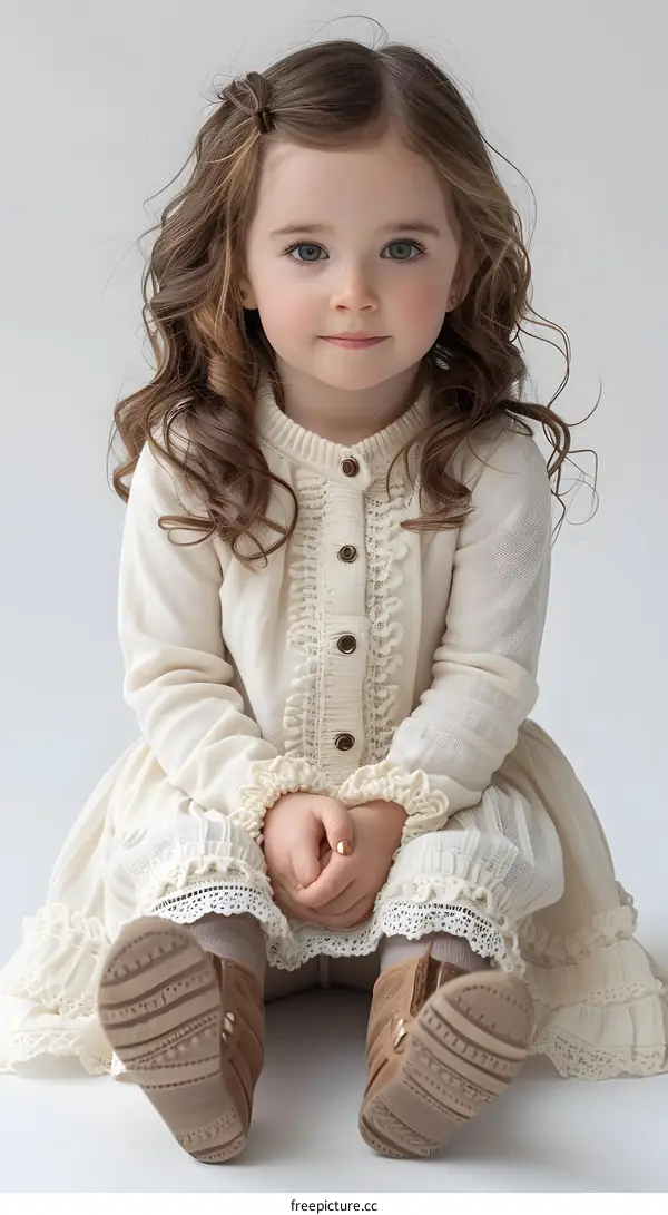 Young Girl in Cream Dress Posing
