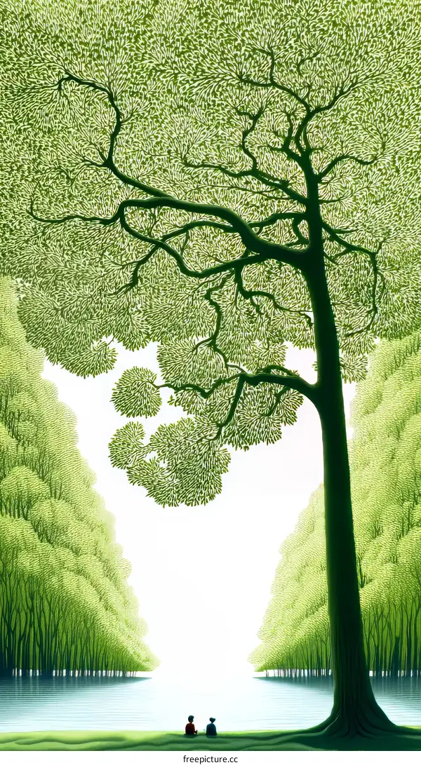 Peaceful River Scene with Two Figures