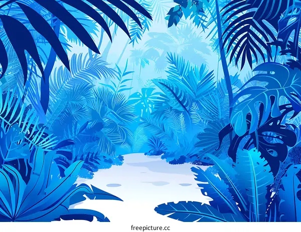 Blue Tropical Rainforest Jungle Background Illustration