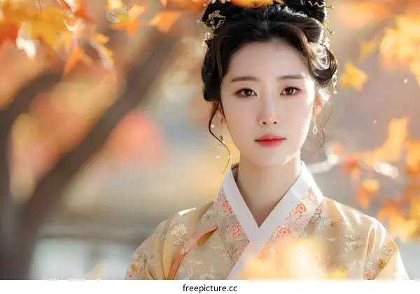 Portrait of a young woman in traditional Korean dress