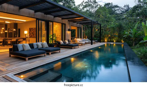 Modern Tropical Villa Poolside Relaxation