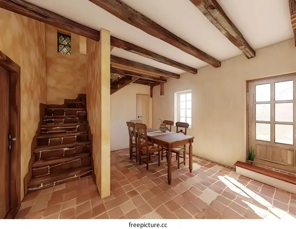 Rustic Farmhouse Interior Design with Wooden Beams