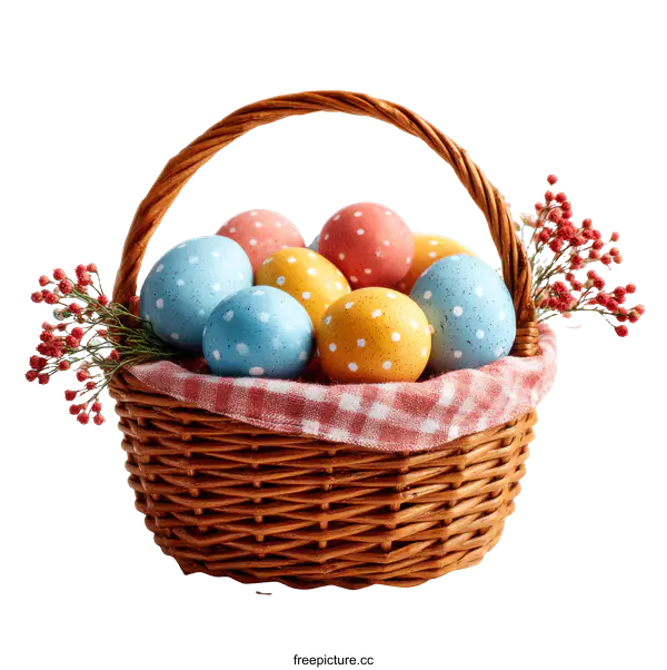 [Transparent Background PNG]Easter Eggs in a Basket Decorated with Flowers