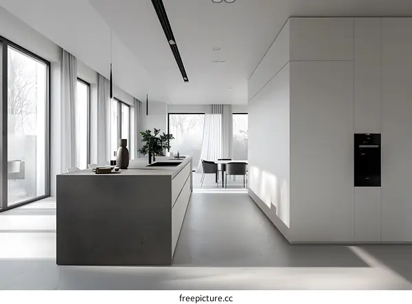 Modern Kitchen Interior Design with Large Windows and Minimalist Style