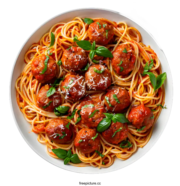 [Transparent Background PNG]Spaghetti and meatballs on white background