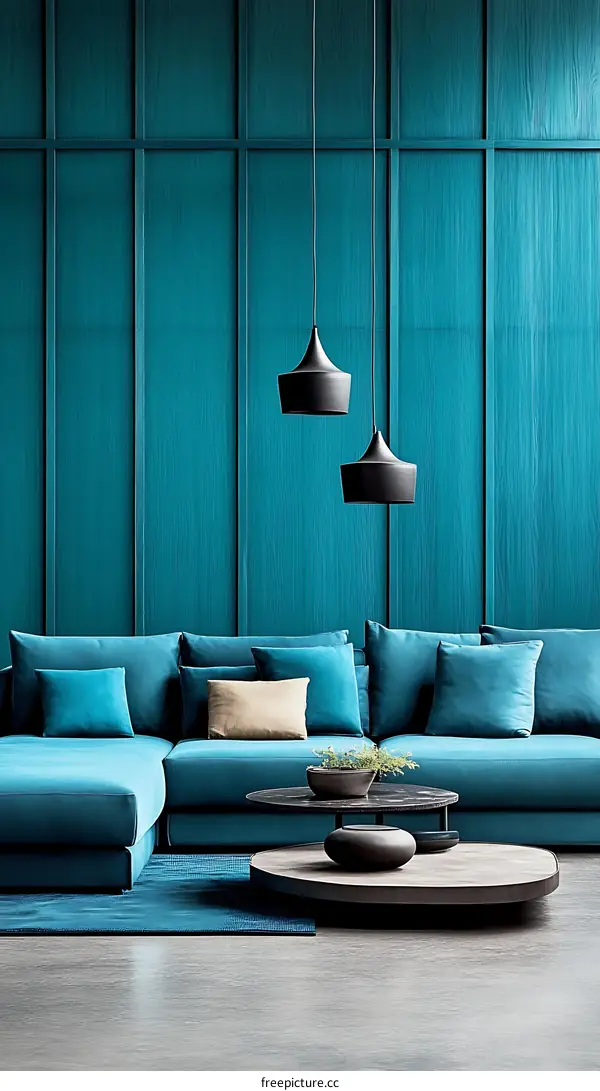 Modern Teal Living Room Interior Design