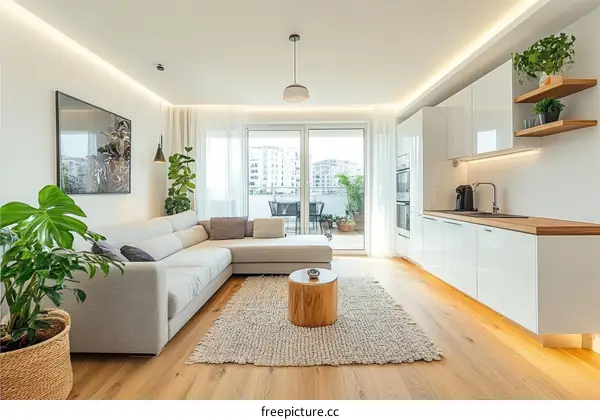 Modern Open-Plan Living Area and Kitchen Design