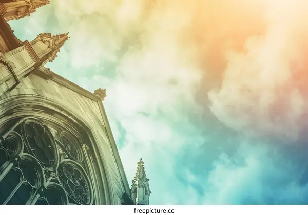 Church Spire and Clouds in a Vintage Tone