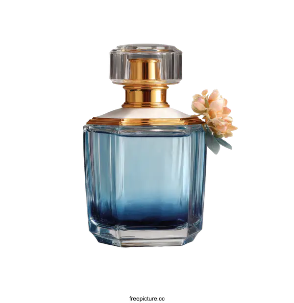 [Transparent Background PNG]Elegant Blue Glass Perfume Bottle with Flower Detail