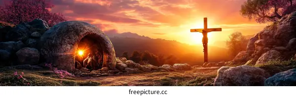 Empty Tomb and Crucifixion at Sunrise