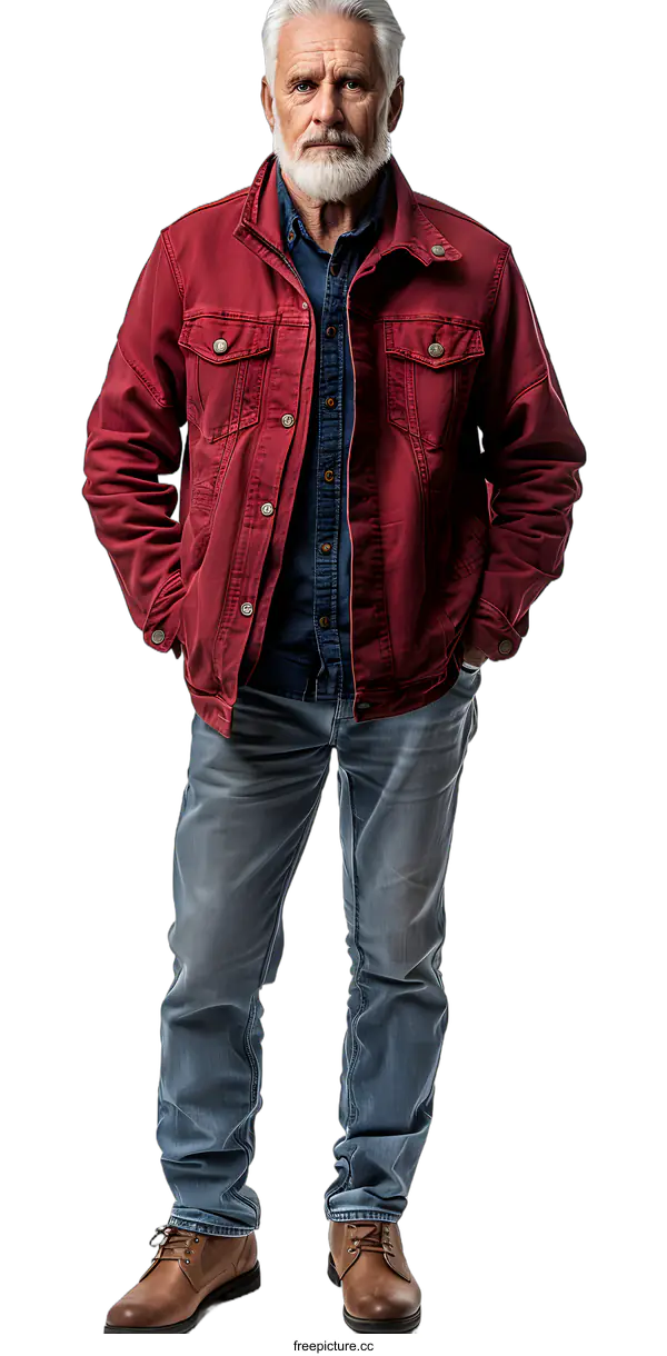 [Transparent Background PNG]Portrait of a Serious Senior Man in Casual Wear