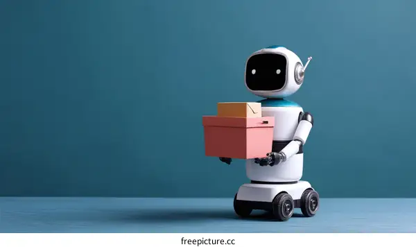 Robot Carrying Package Modern Technology Illustration