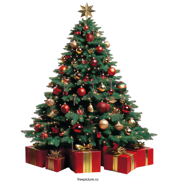 [Transparent Background PNG]Christmas Tree with Decorations and Gifts