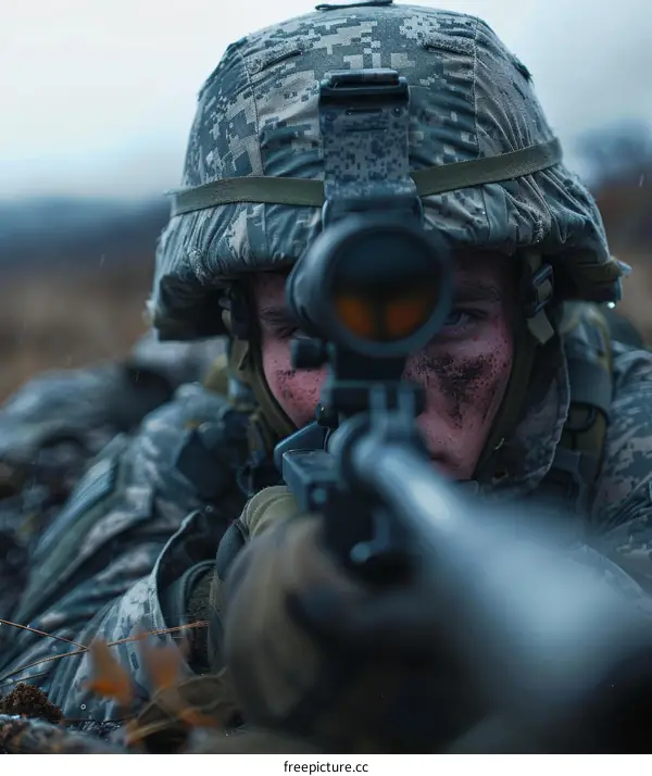 Soldier aiming his rifle
