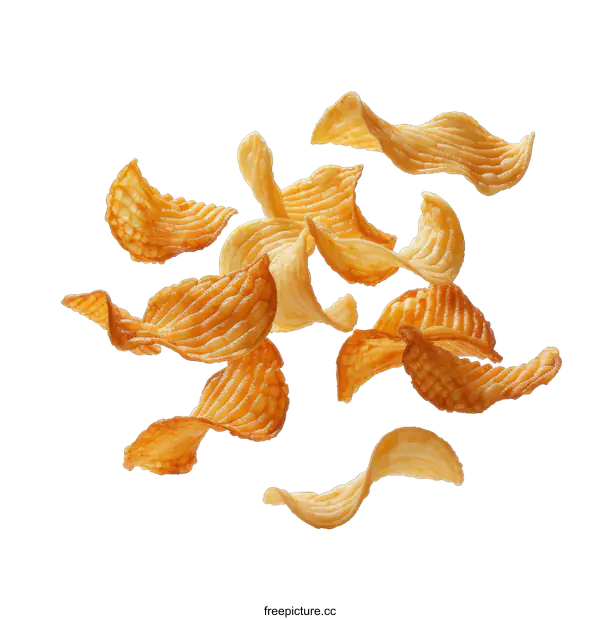 [Transparent Background PNG]Crispy potato chips falling on a black background