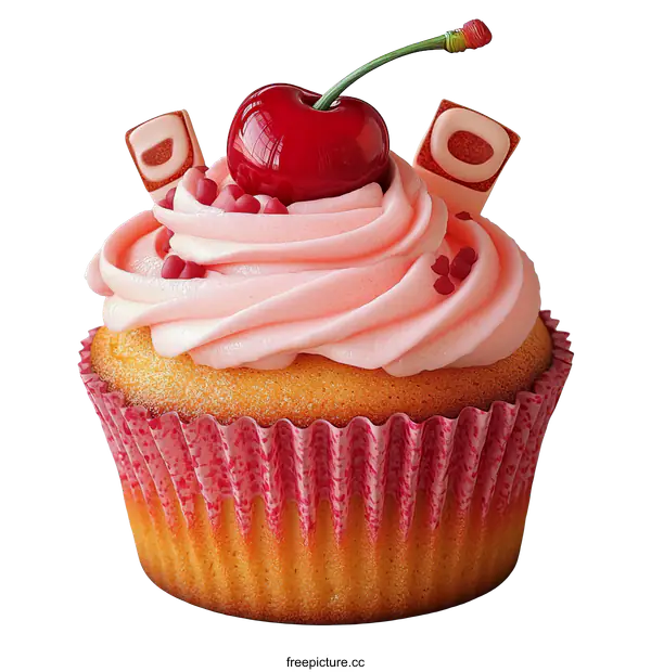 [Transparent Background PNG]Delicious Pink Cupcake with Cherry