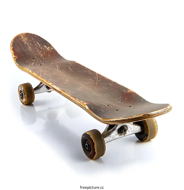 Old Used Skateboard on White Background