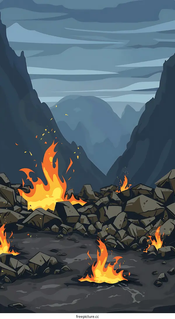 Fiery Mountain Landscape Illustration