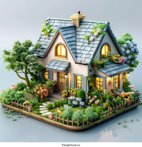 Charming Cottage Surrounded by Vibrant Blooms