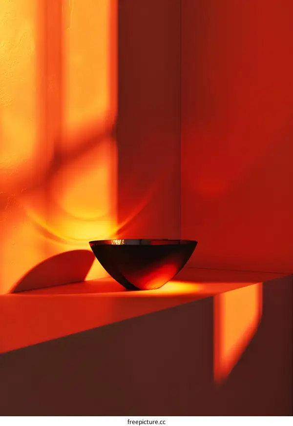 Glass Bowl in a Room with Orange Walls and Light