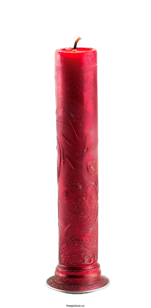 [Transparent Background PNG]Red Candle Burning With a Flame On White Background
