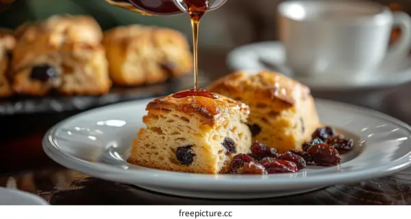 A delicious scone with raisins and clotted cream