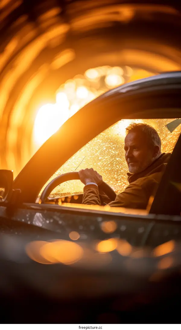 Man driving a car on a sunny day