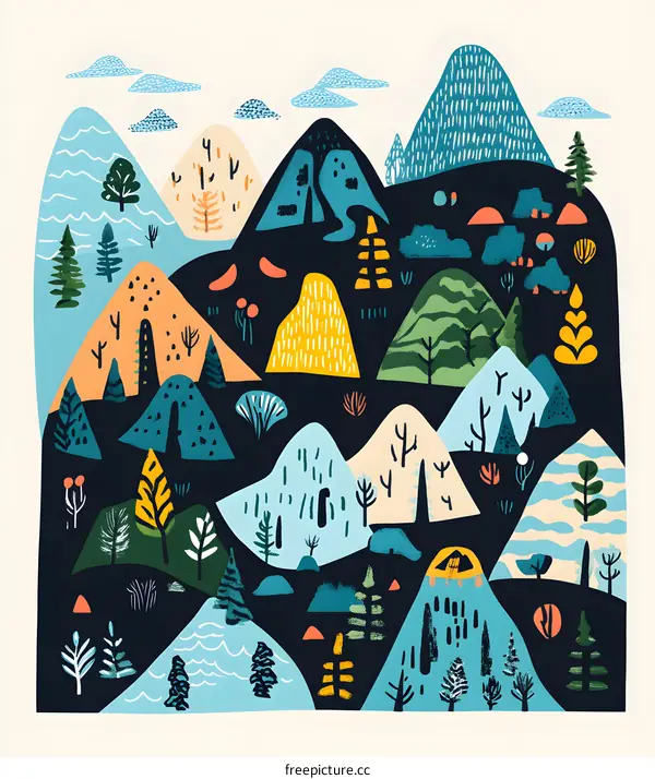 Abstract Landscape Art With Mountains And Trees