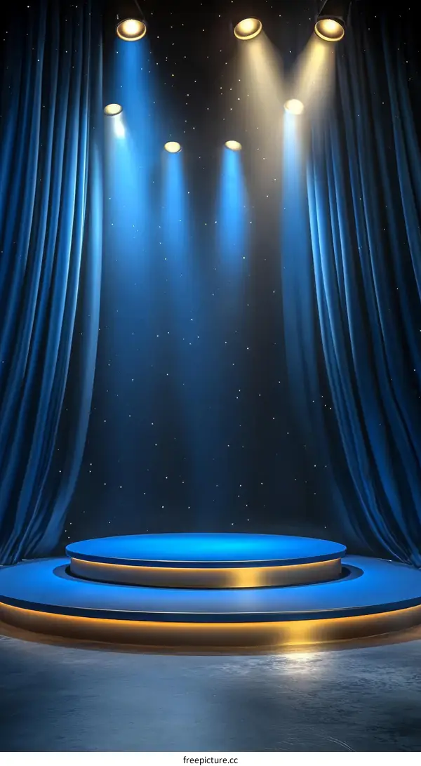 Blue Stage Podium with Spotlights