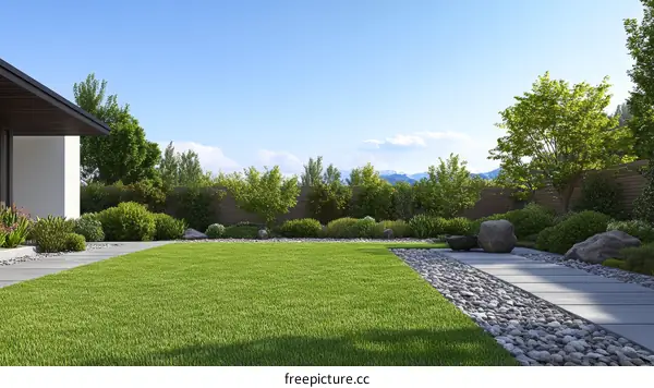 Modern House Backyard Landscaping Design Illustration